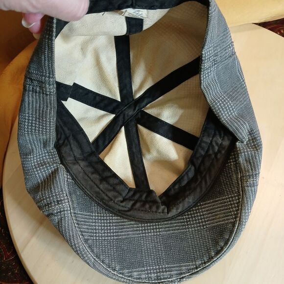 Vintage Gray Plaid 100% Cotton Newspaper boy Cap M/L - Picture 2 of 3